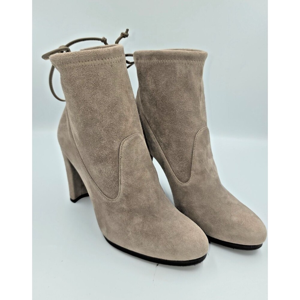 Stuart Weitzman Taupe Suede Tie Back High Heel Ankle Boots Women 6 EU 36.5